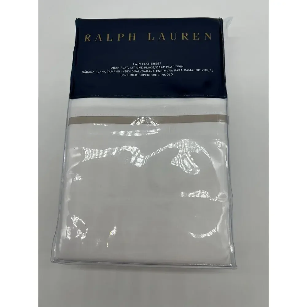 Ralph Lauren RL Palmer Percale White Twin Flat Sheet Pale Flnl $115 NWT